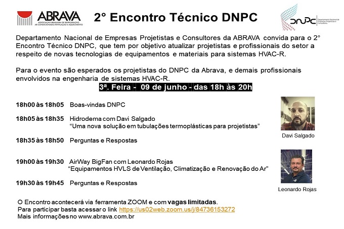 Live 2° Encontro Técnico DNPC ABRAVA – 09 de junho às 19h