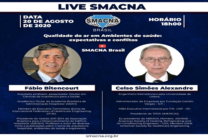 Live Smacna – Qualidade do ar em ambientes de saúde: expectativas e conflito – 20 de agosto às 18h