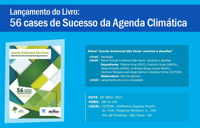 06/04 – Cetesb convida para o lançamento do livro “56 cases de sucesso na agenda climática” – Confira