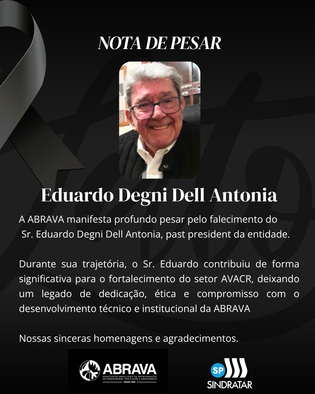 Nota Pesar Past-President ABRAVA – Eduardo Degni Dell Antonia